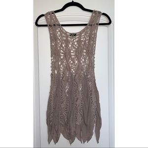 Tan knit see through tank